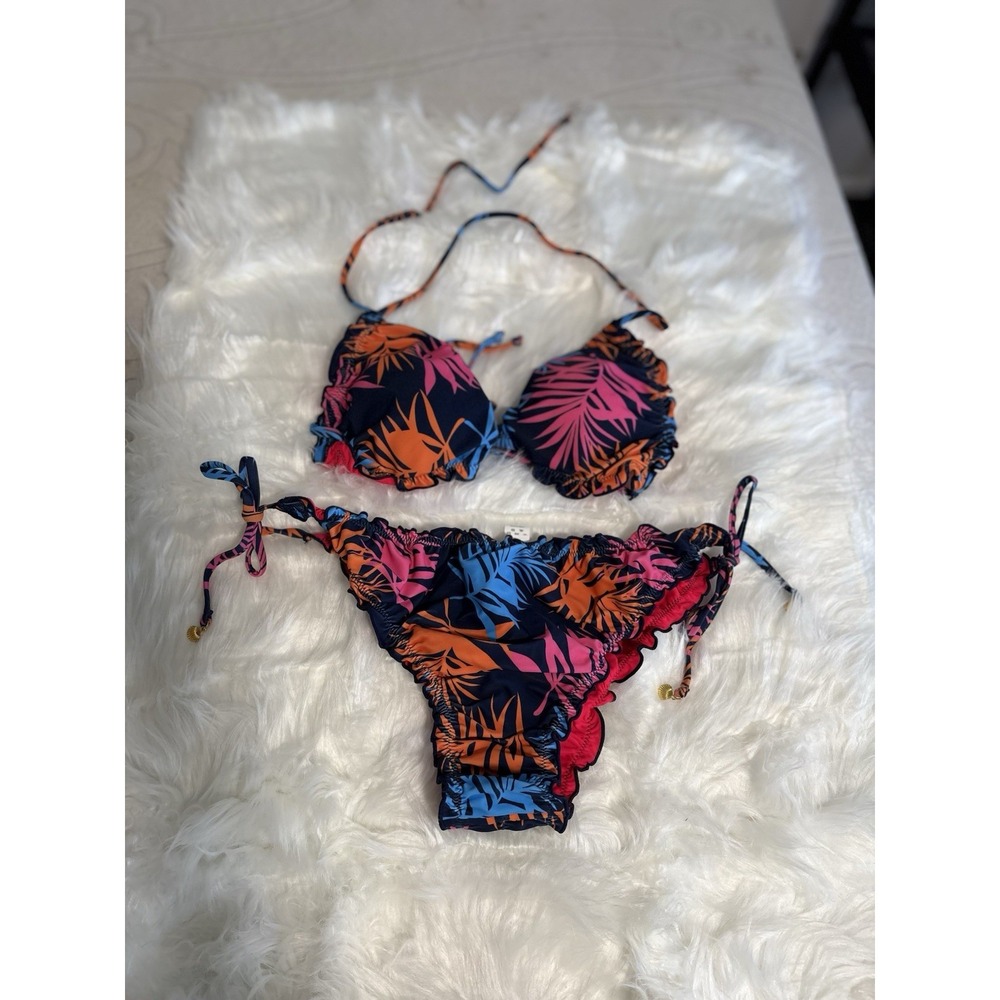 Peddney Women's Tropical Floral 2 Piece Swim Suit Bikini Sz 2XL Tie Side New